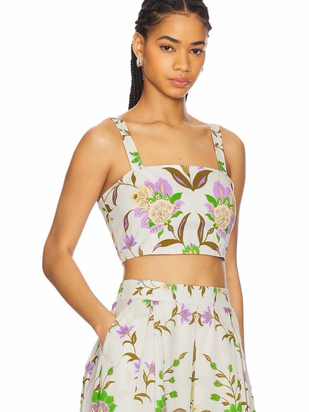 Misa Los Angeles White Floral Two-Piece Dress with Lavender & Green - Picture 3 of 5